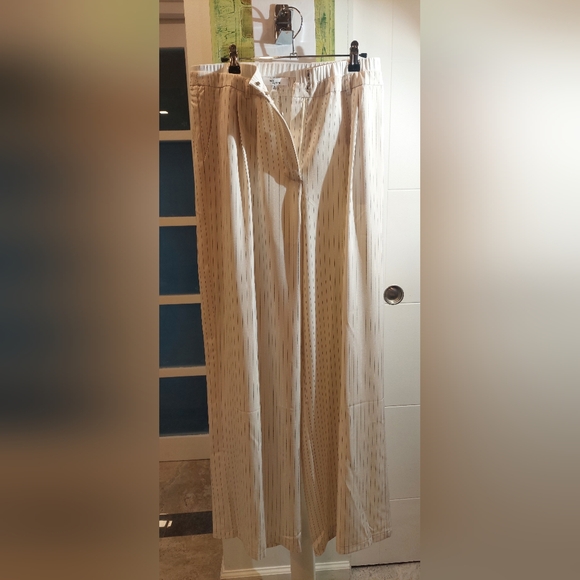 Edit By Nine Pants - Elegant Cream Striped Women's Wide Leg Pants